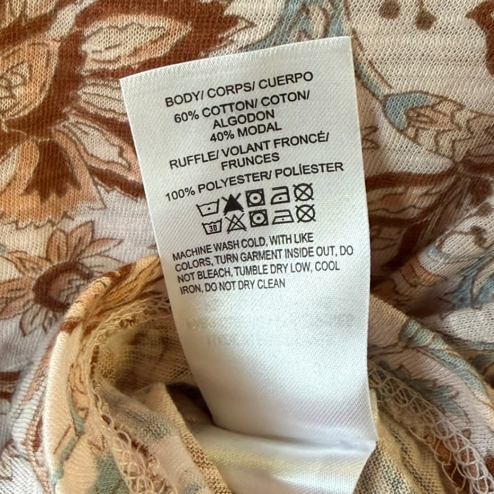 Lucky Brand Sleeveless Boho Cottagecore Floral Top Ruffle V-Neck Womens Small - Picture 4 of 8